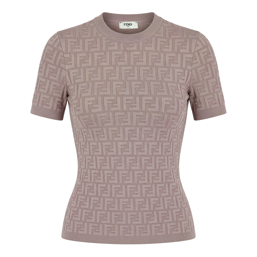FENDI EMBOSSED FF T-SHIRT IN TAUPE - SIZE 38