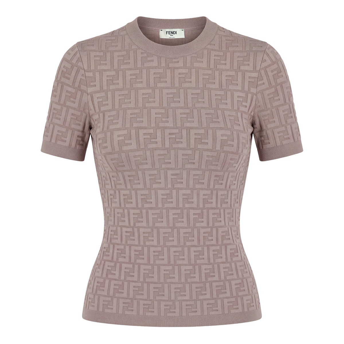 FENDI EMBOSSED FF T-SHIRT IN TAUPE - SIZE 38