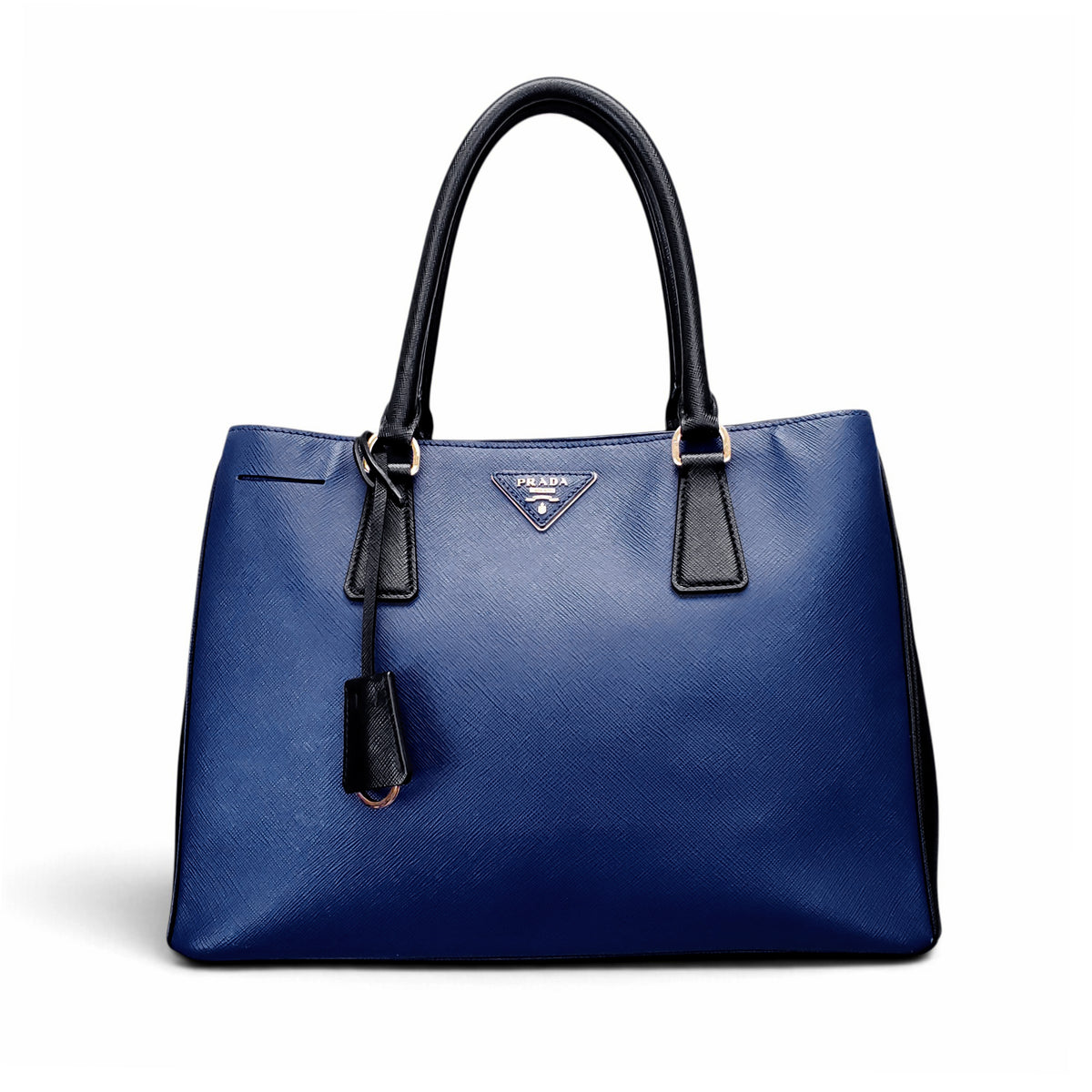 PRADA NAVY AND BLACK SAFFIANO MEDIUM GALLERIA TOTE WITH STRAP