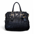 PRADA BLACK LEATHER GAUFRE SHOULDER BAG WITH CROSSBODY STRAP