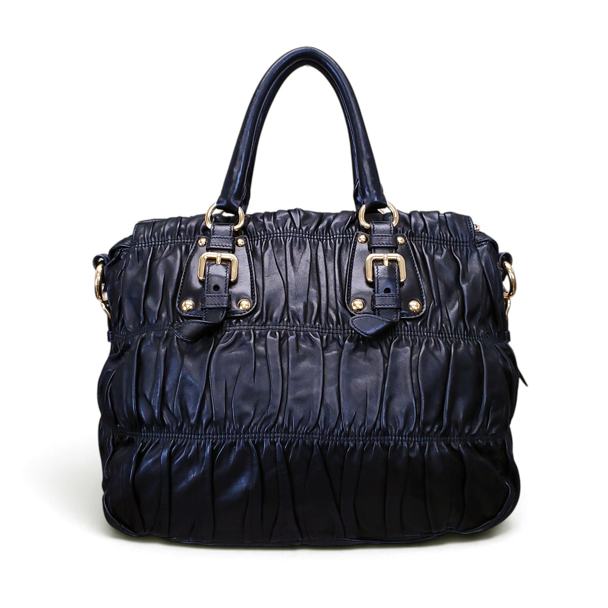 PRADA BLACK LEATHER GAUFRE SHOULDER BAG WITH CROSSBODY STRAP