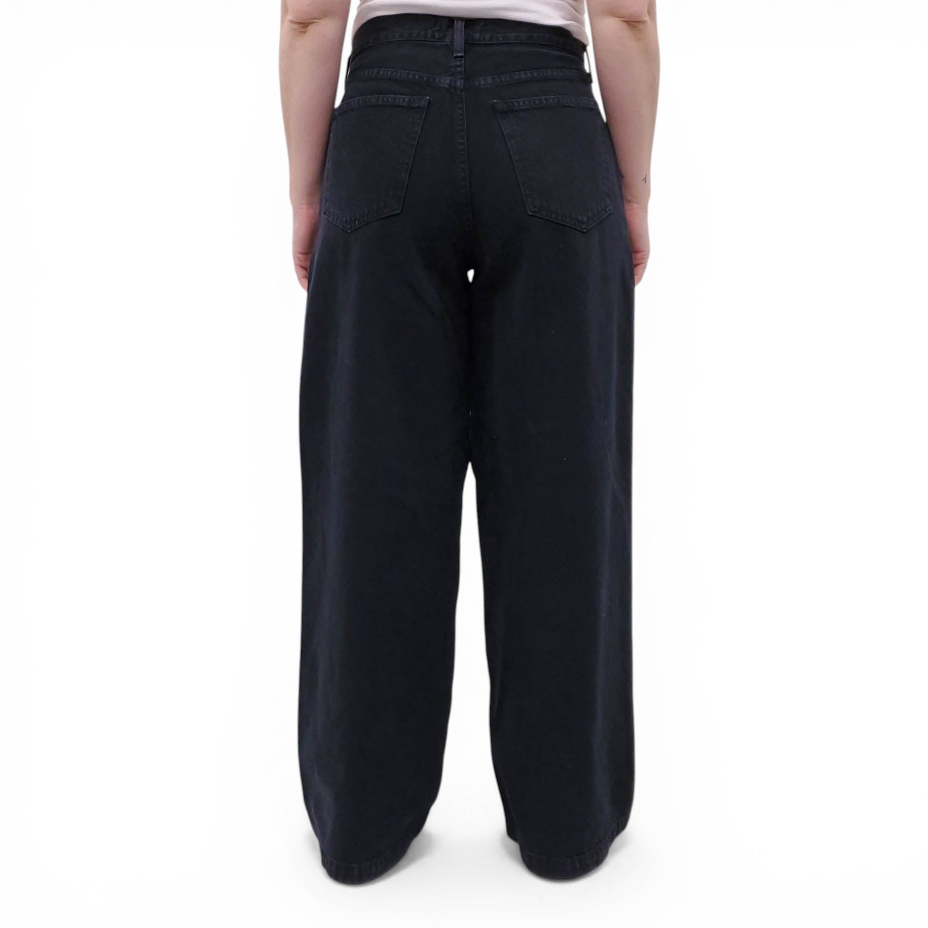AGOLDE BLACK ELLIS TROUSER WIDE LEG PLEATED JEANS - SIZE 27