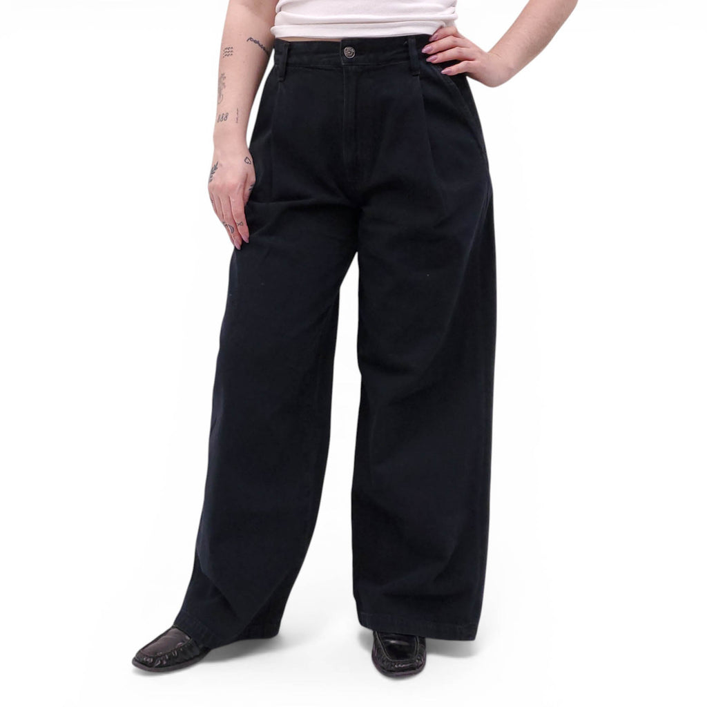 AGOLDE BLACK ELLIS TROUSER WIDE LEG PLEATED JEANS - SIZE 27