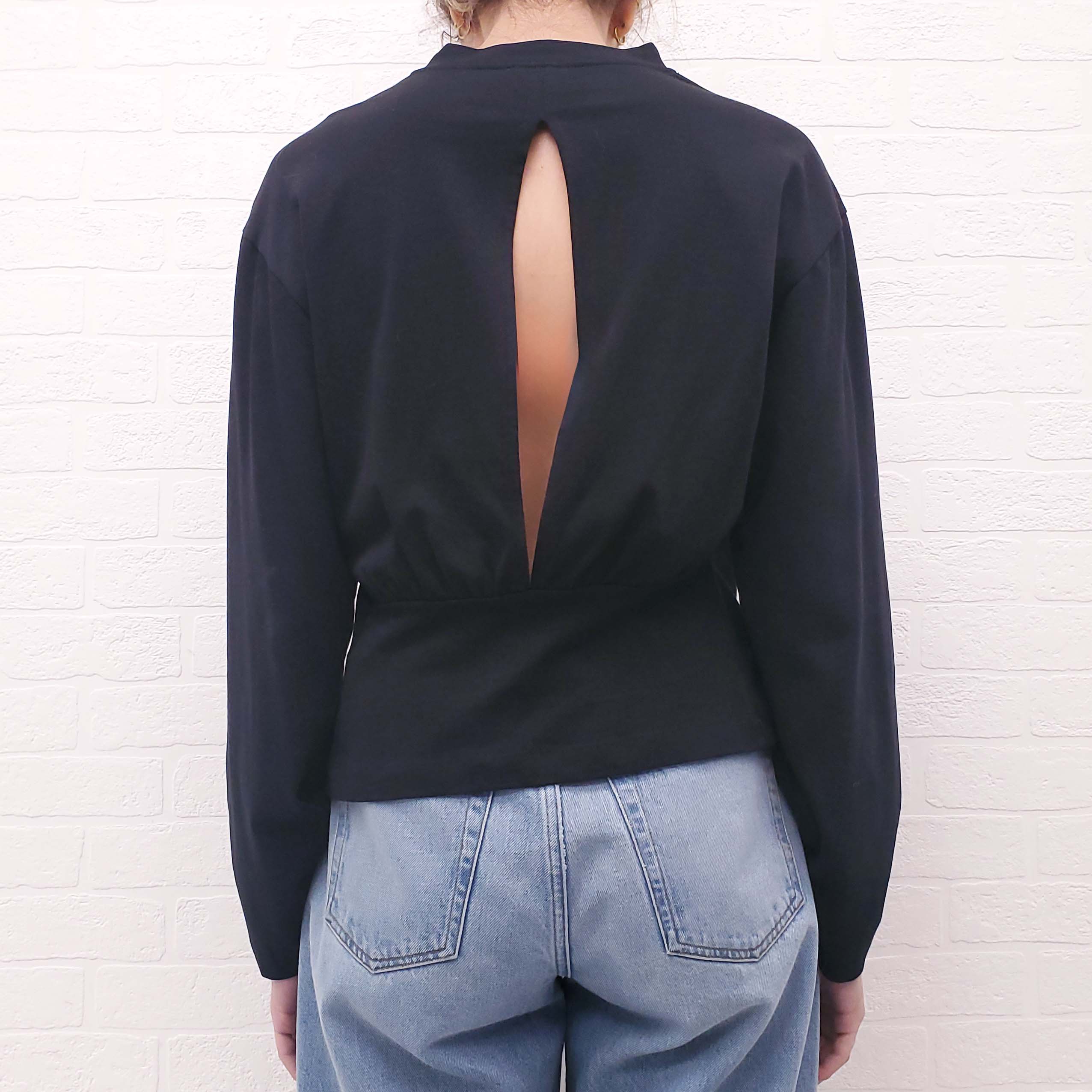 3.1 PHILLIP LIM BLACK LONG SLEEVE SHIRT WITH GROMMETS AND CUT OUT BACK - SIZE S