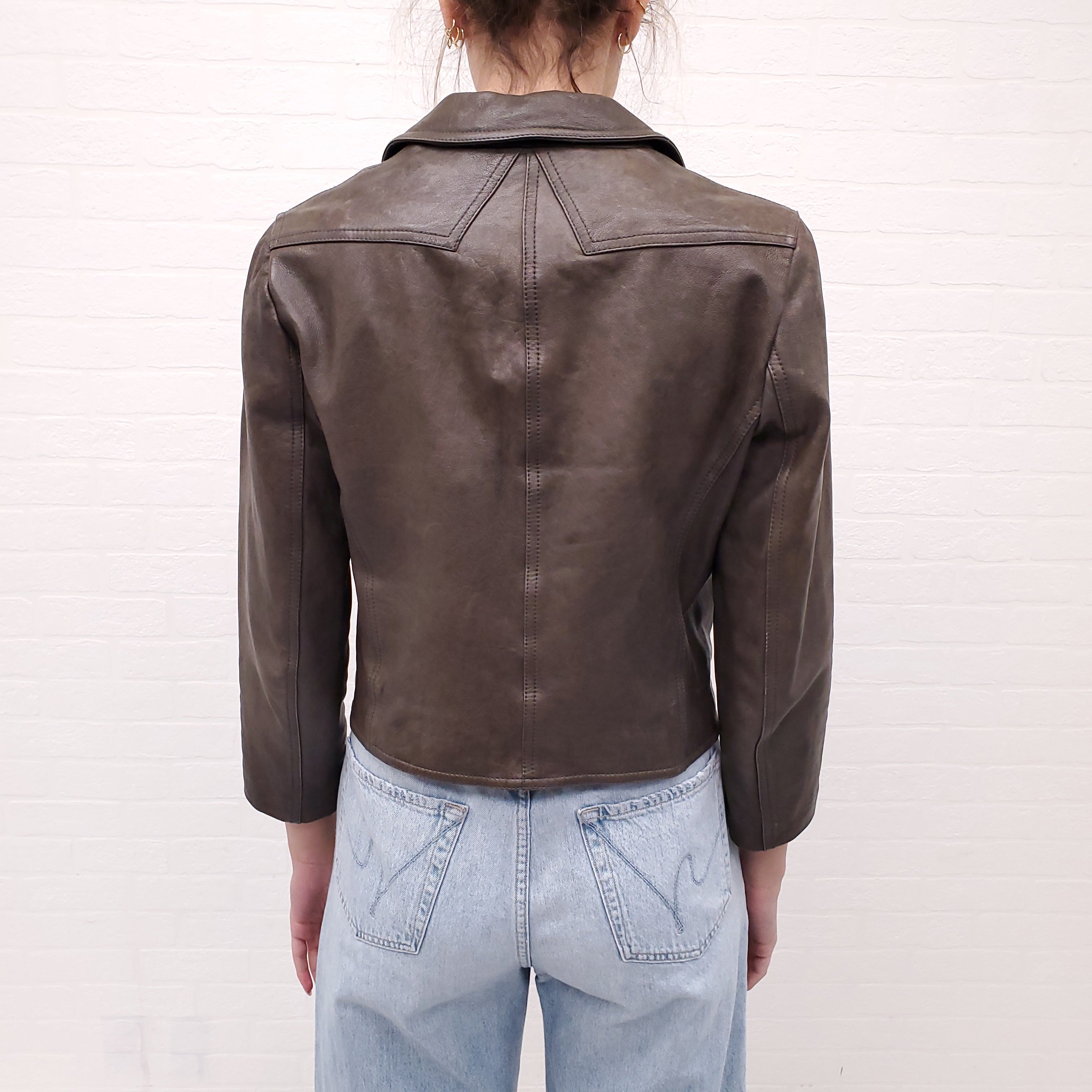 3.1 PHILLIP LIM GREEN DISTRESSED LEATHER BLAZER - SIZE 10 – Rewind