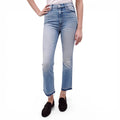 MOTHER SUPERIOR LIGHT WASH 'THE HUSTLER ANKLE UNDONE HEM' JEANS - SIZE 26