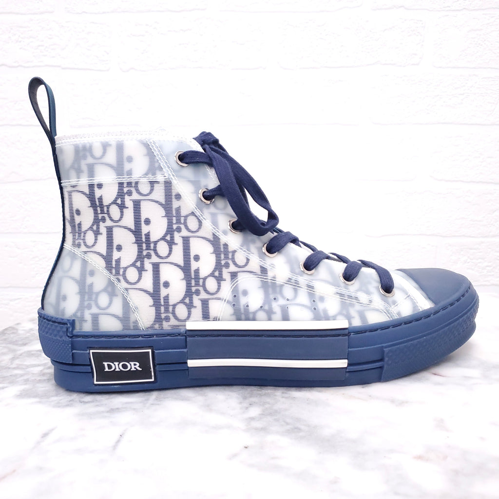 CHRISTIAN DIOR NAVY AND WHITE OBLIQUE SNEAKERS - SIZE 40