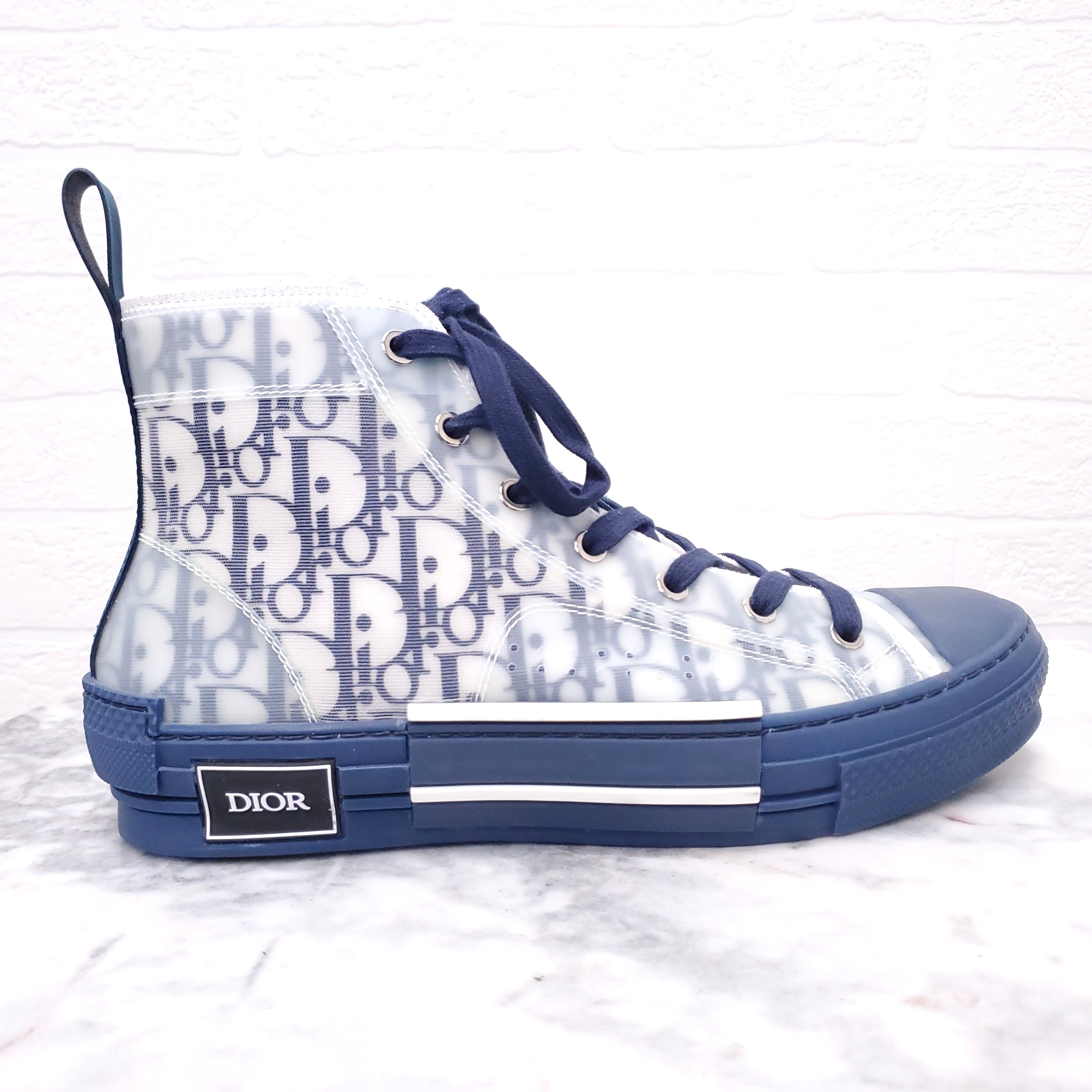 CHRISTIAN DIOR NAVY AND WHITE OBLIQUE SNEAKERS - SIZE 40