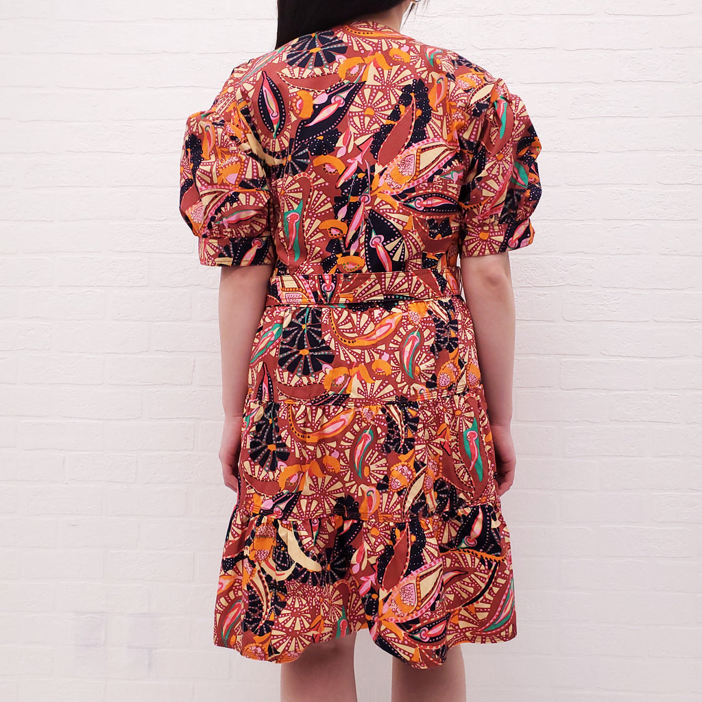 A.L.C. ORANGE PATTERNED COTTON DRESS WITH BELT- SIZE 14