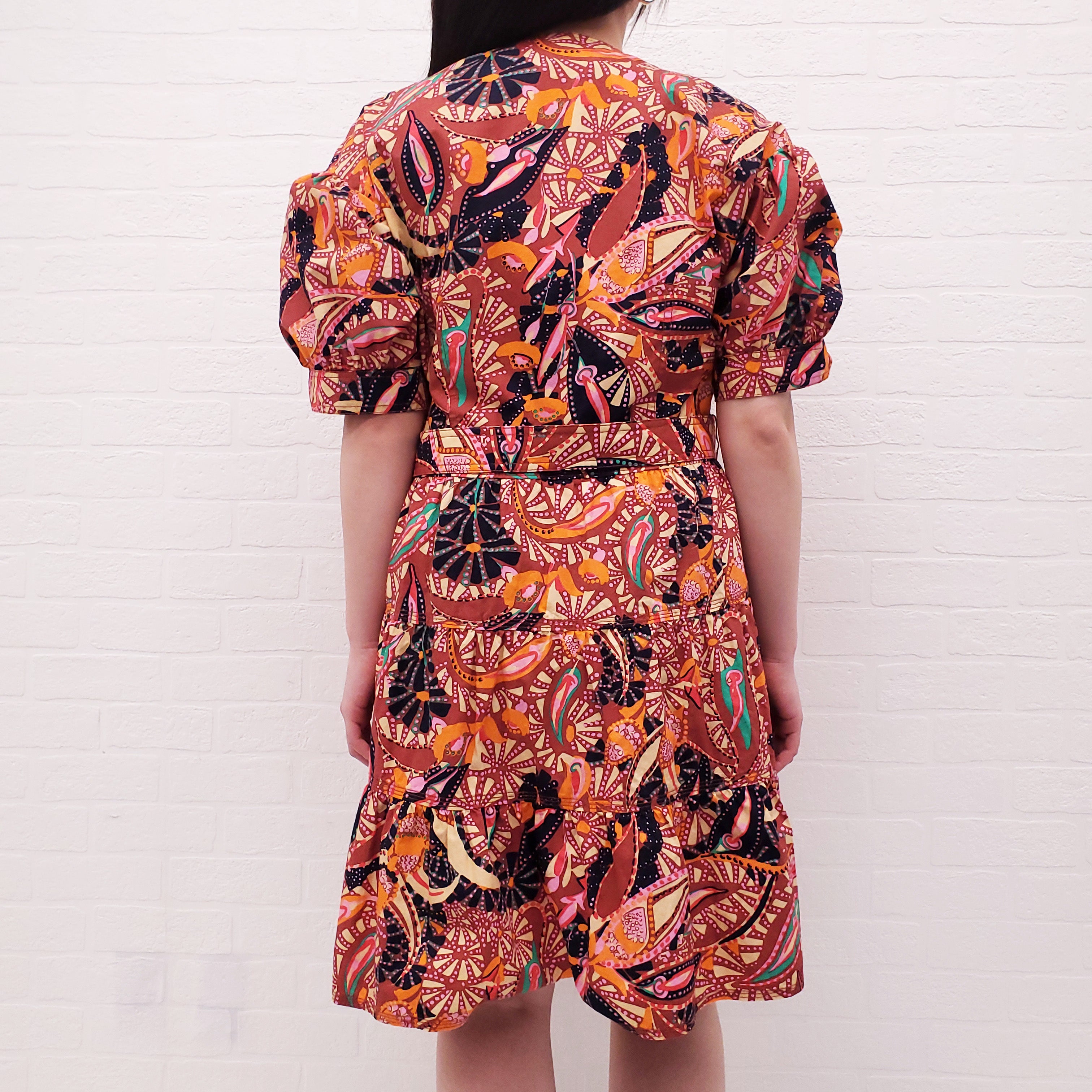 A.L.C. ORANGE PATTERNED COTTON DRESS WITH BELT- SIZE 14