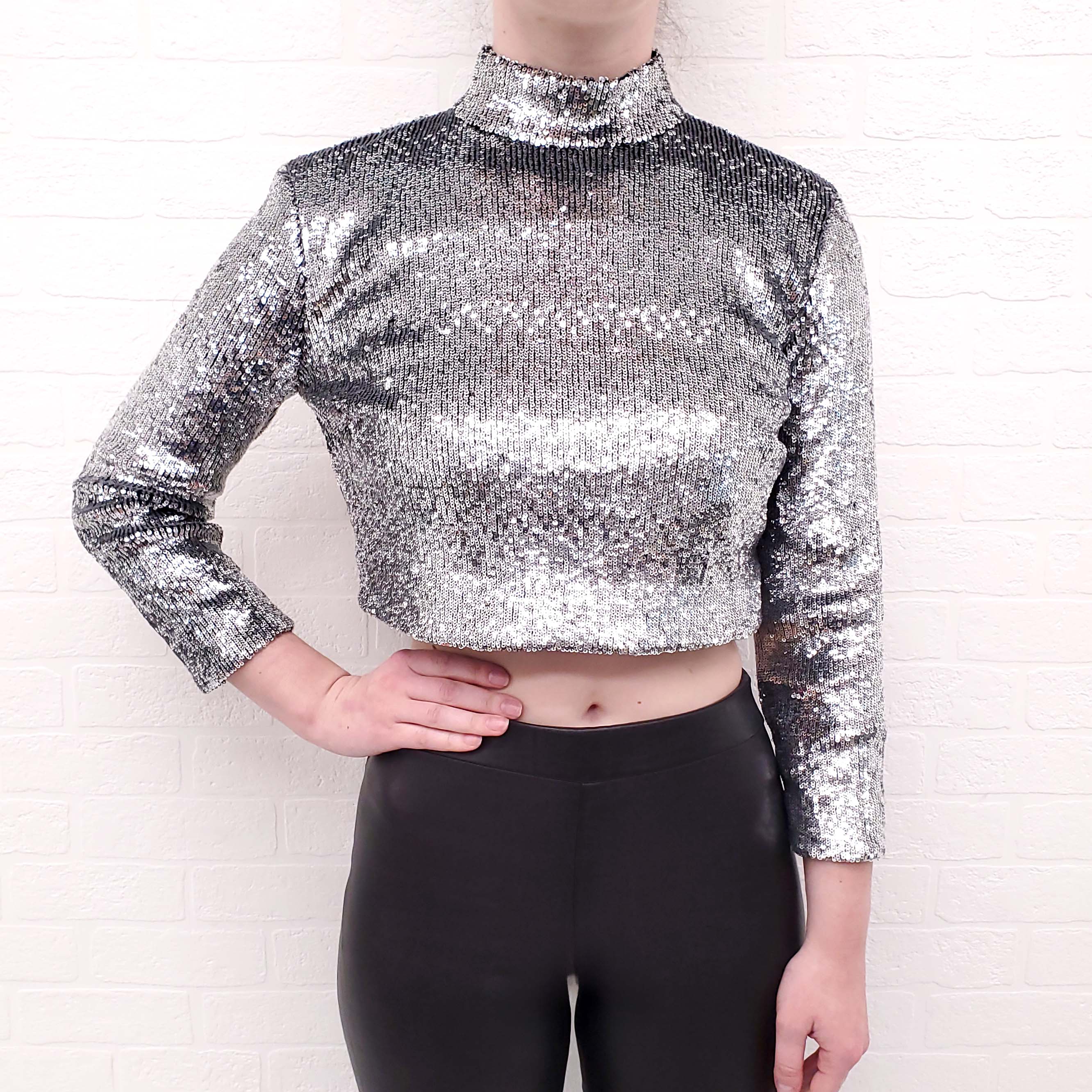 A.L.C. SILVER SEQUIN BLOUSE - SIZE 4
