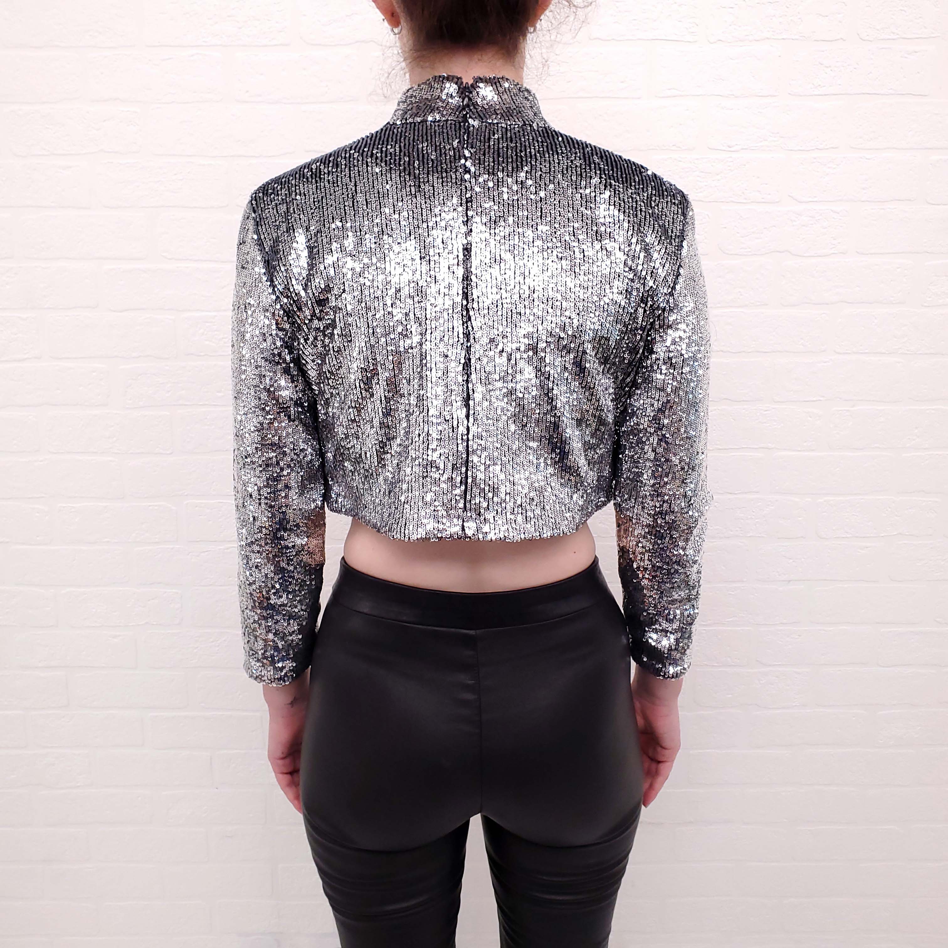 A.L.C. SILVER SEQUIN BLOUSE - SIZE 4