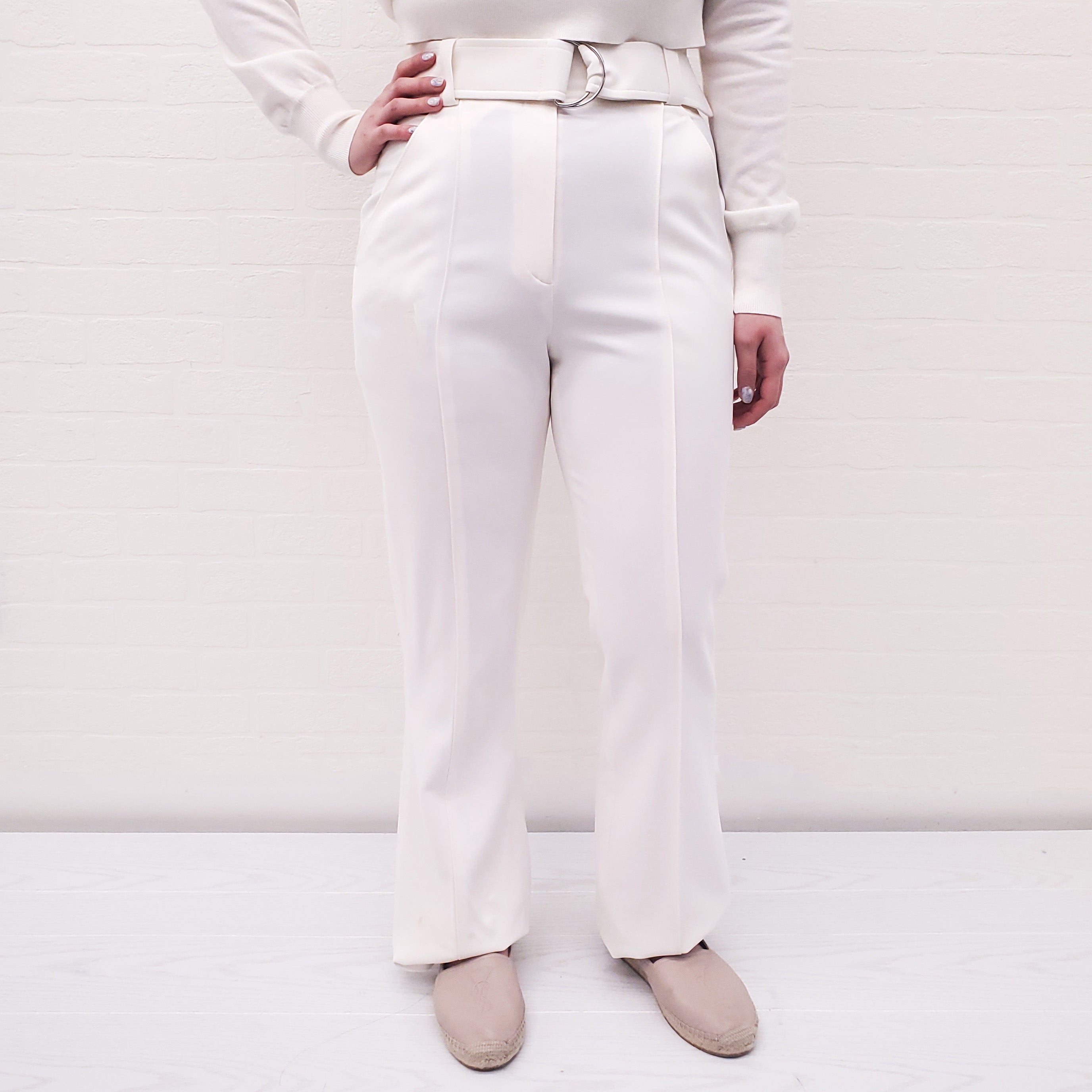 A.L.C. WHITE HIGH WAISTED TROUSERS WITH BELT - SIZE 4