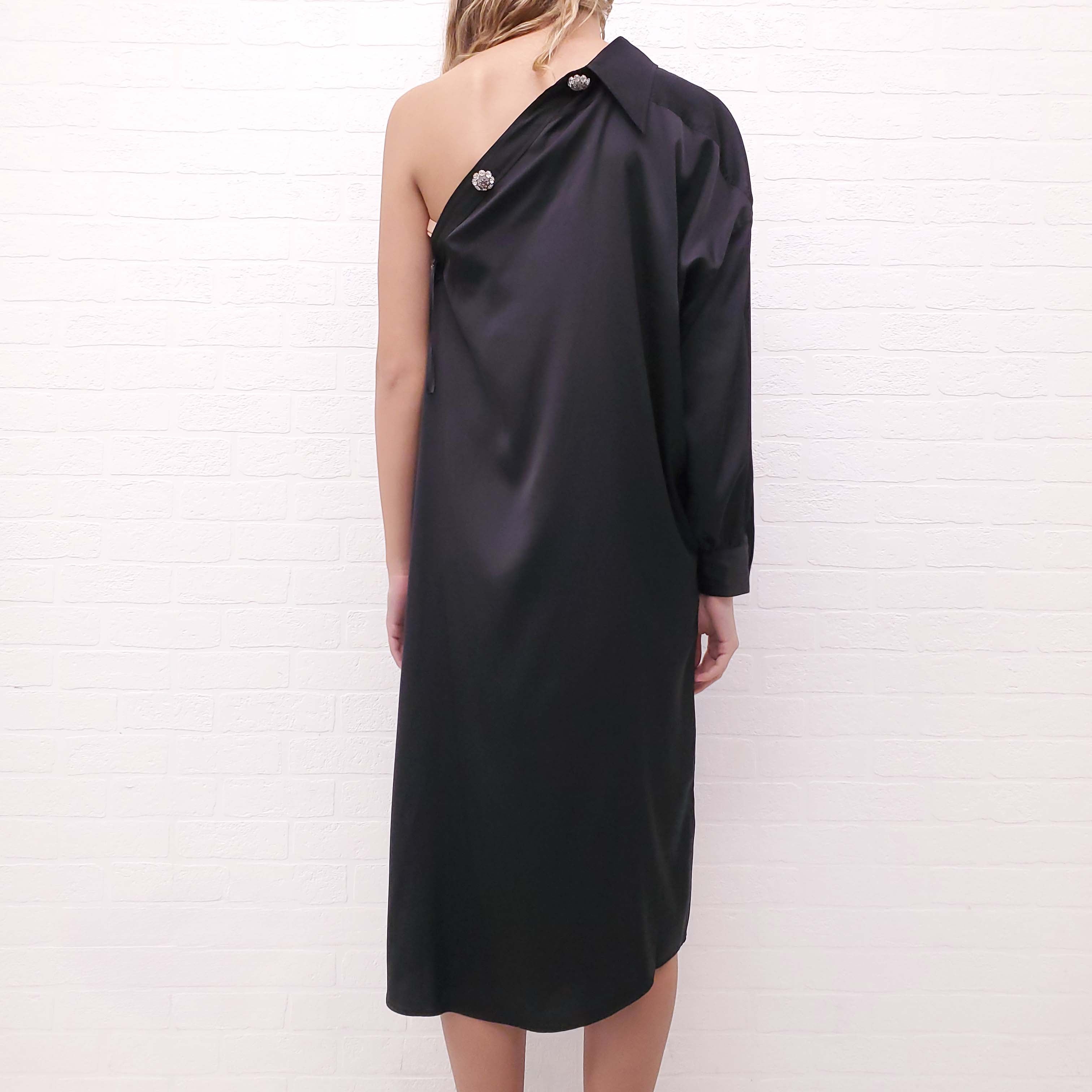 ACNE STUDIOS BLACK DECONSTRUCTED DRESS WITH CRYSTAL BUTTONS - SIZE 38
