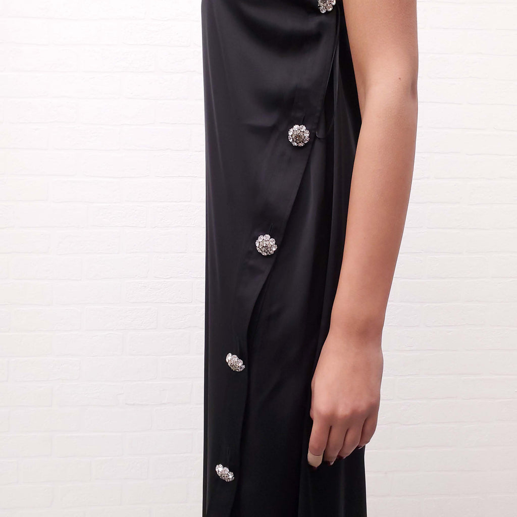 ACNE STUDIOS BLACK DECONSTRUCTED DRESS WITH CRYSTAL BUTTONS - SIZE 38