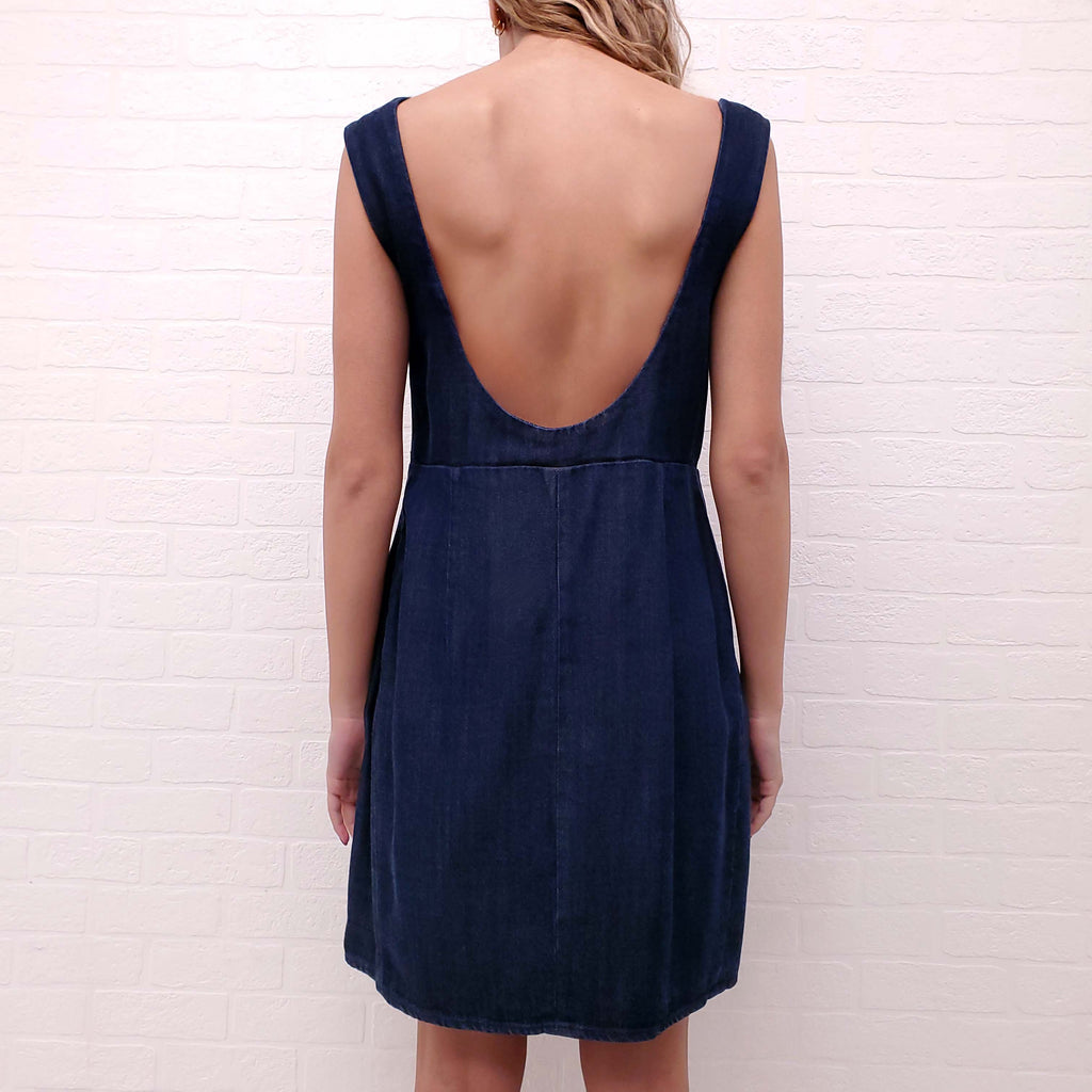ACNE STUDIOS DENIM EFFECT DRESS WITH OPEN BACK - SIZE 40