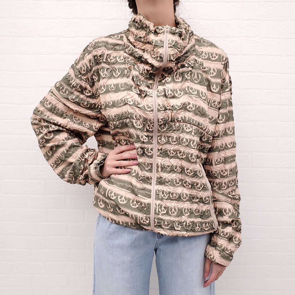 ACNE STUDIOS KHAKI CRINKLED PEACE SIGN WINDBREAKER - SIZE 46