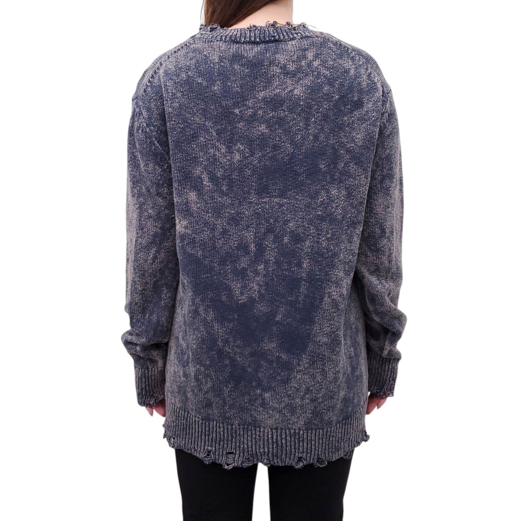 ACNE STUDIOS NAVY DISTRESSED KNIT SWEATER - SIZE S