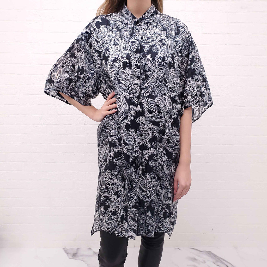 ACNE STUDIOS NAVY PAISLEY DRESS - SIZE 38 (OVERSIZED)