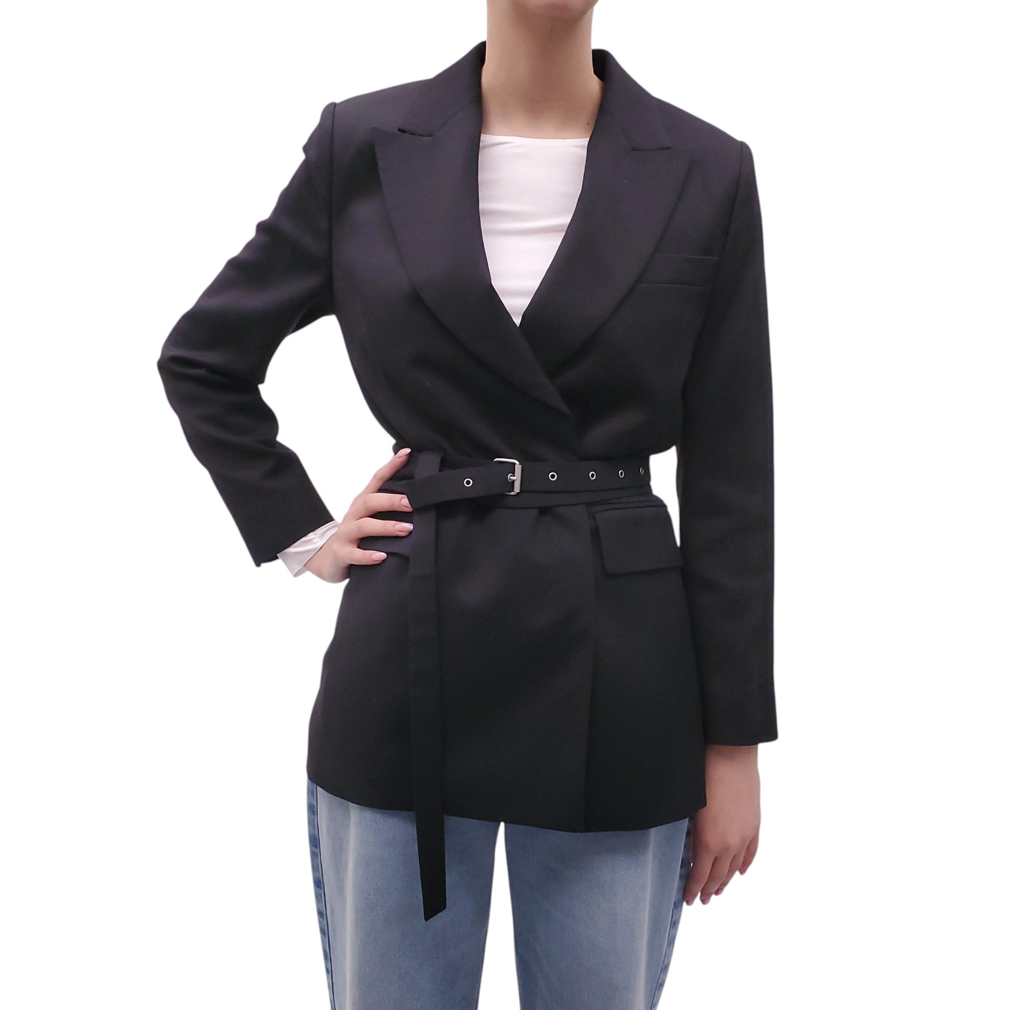 ACNE STUDIOS OVERSIZED BLACK BLAZER WITH BELT DETAIL - SIZE 30
