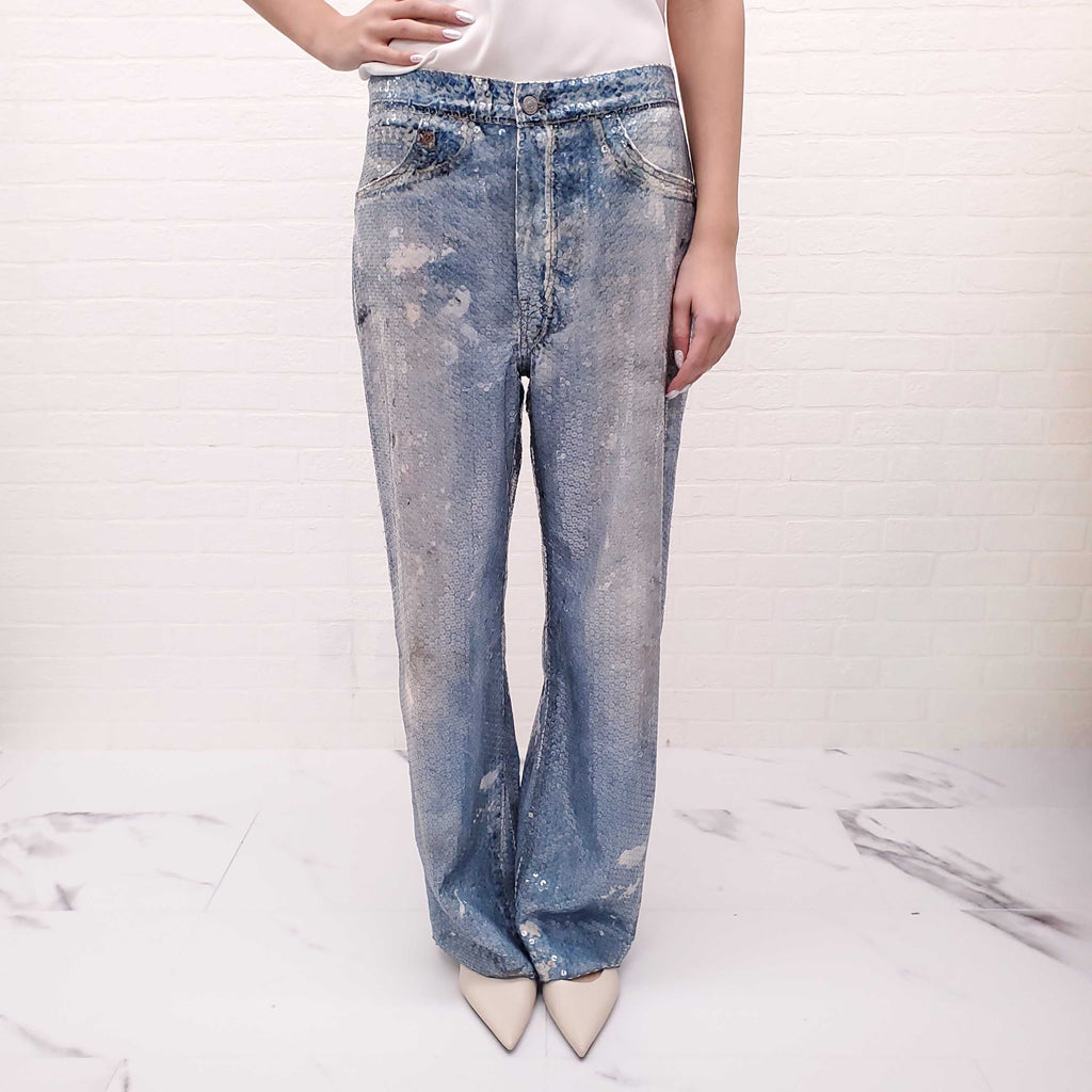 ACNE STUDIOS SEQUIN PRINTED DENIM PANTS - SIZE 38