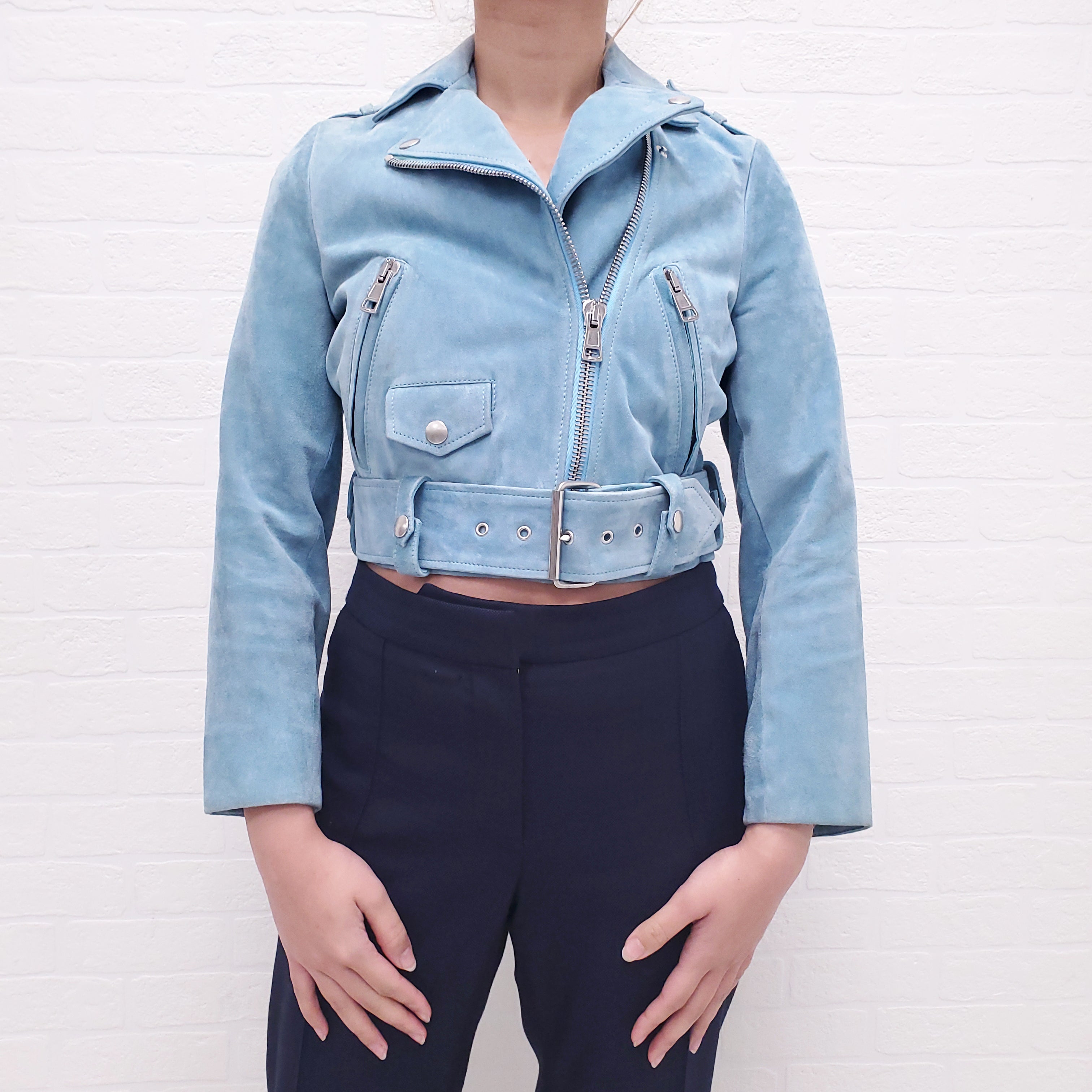 ACNE TURQUISE SUEDE BOMBER JACKET - SIZE XS