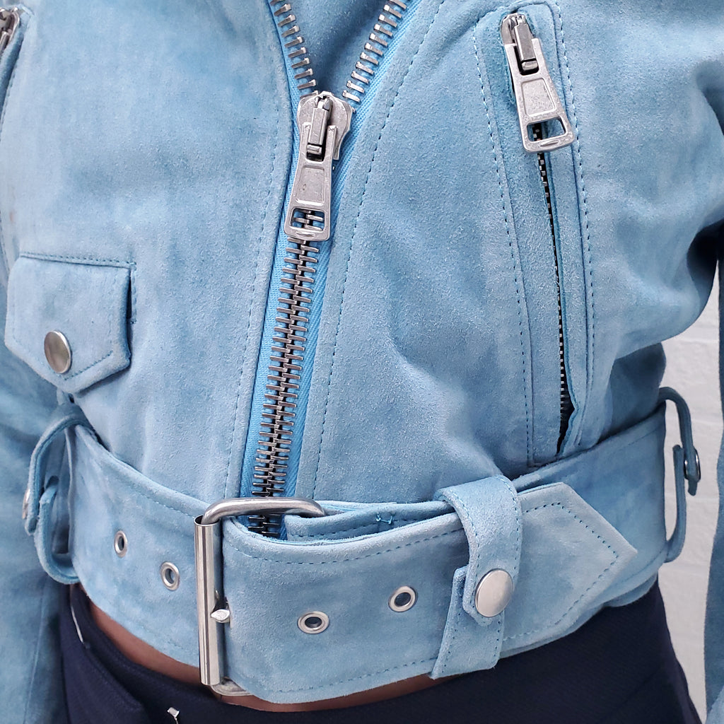 ACNE TURQUISE SUEDE BOMBER JACKET - SIZE XS