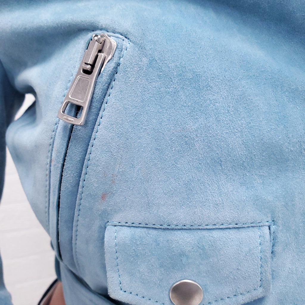 ACNE TURQUISE SUEDE BOMBER JACKET - SIZE XS