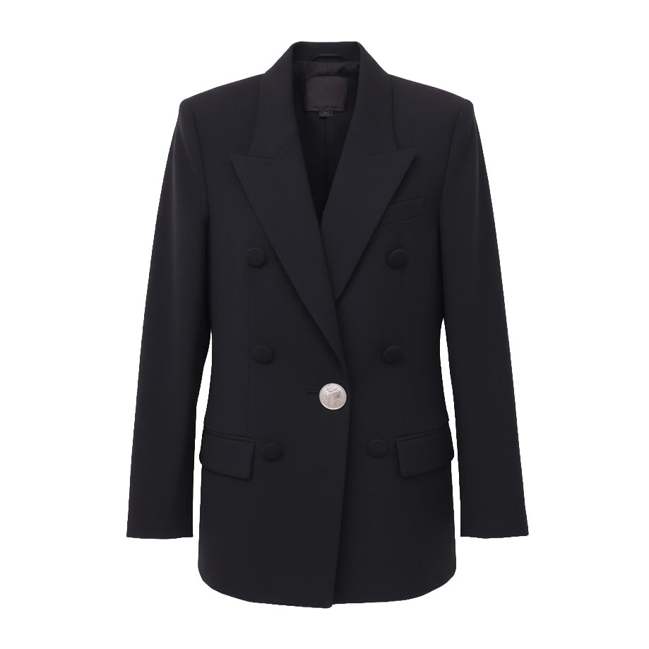 ALEXANDER WANG BLACK LABEL BLAZER WITH SILVER BUTTON & LEATHER CUFF DETAIL - SIZE 2 (OVERSIZED)