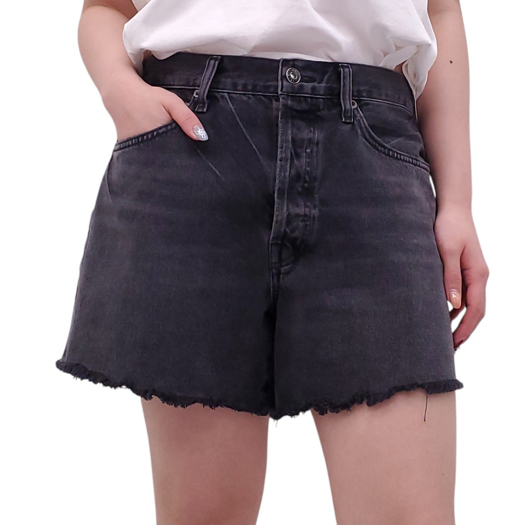 AGOLDE BLACK BUTTON-FLY DENIM SHORTS - SIZE 29