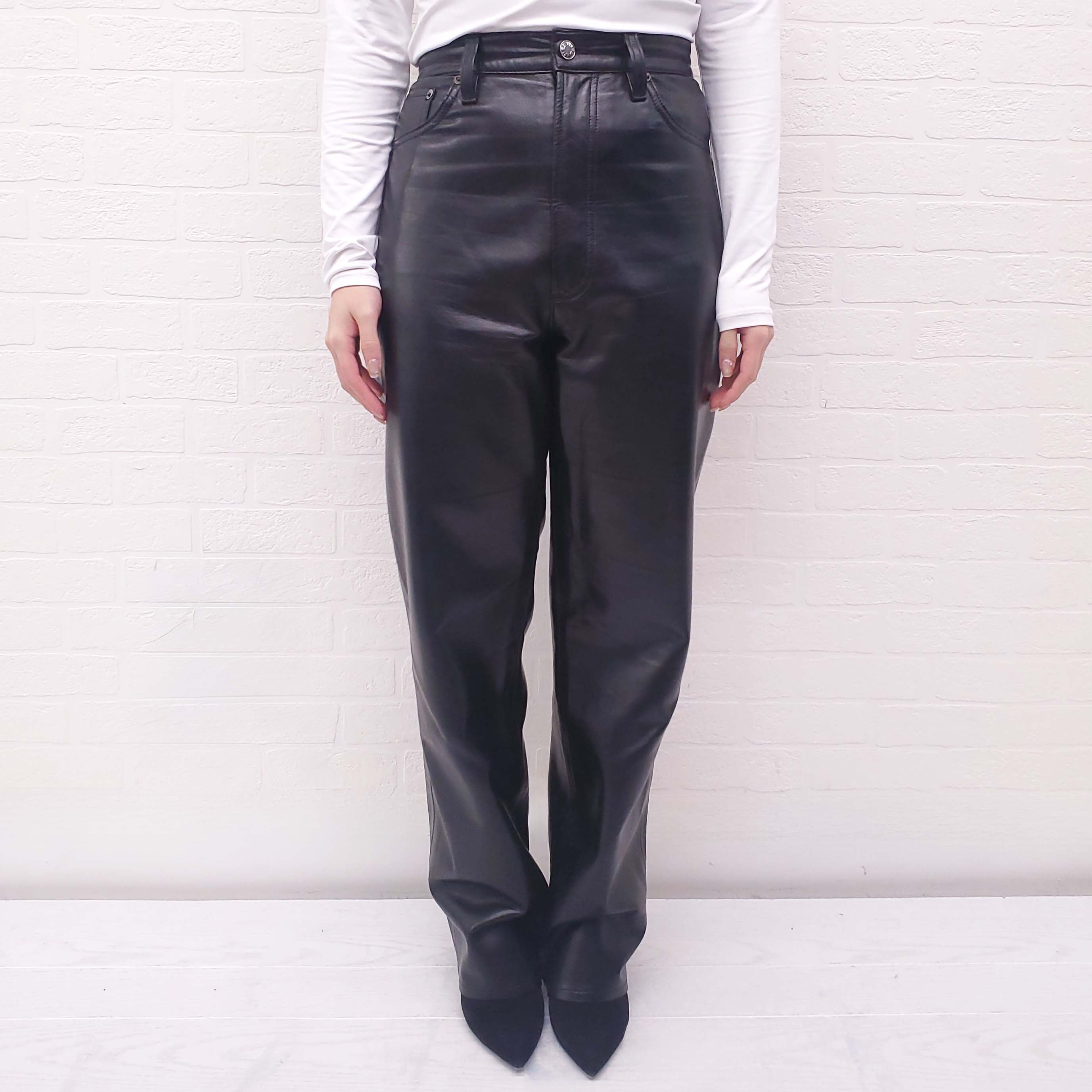 AGOLDE BLACK RECYCLED LEATHER PANTS - SIZE 30