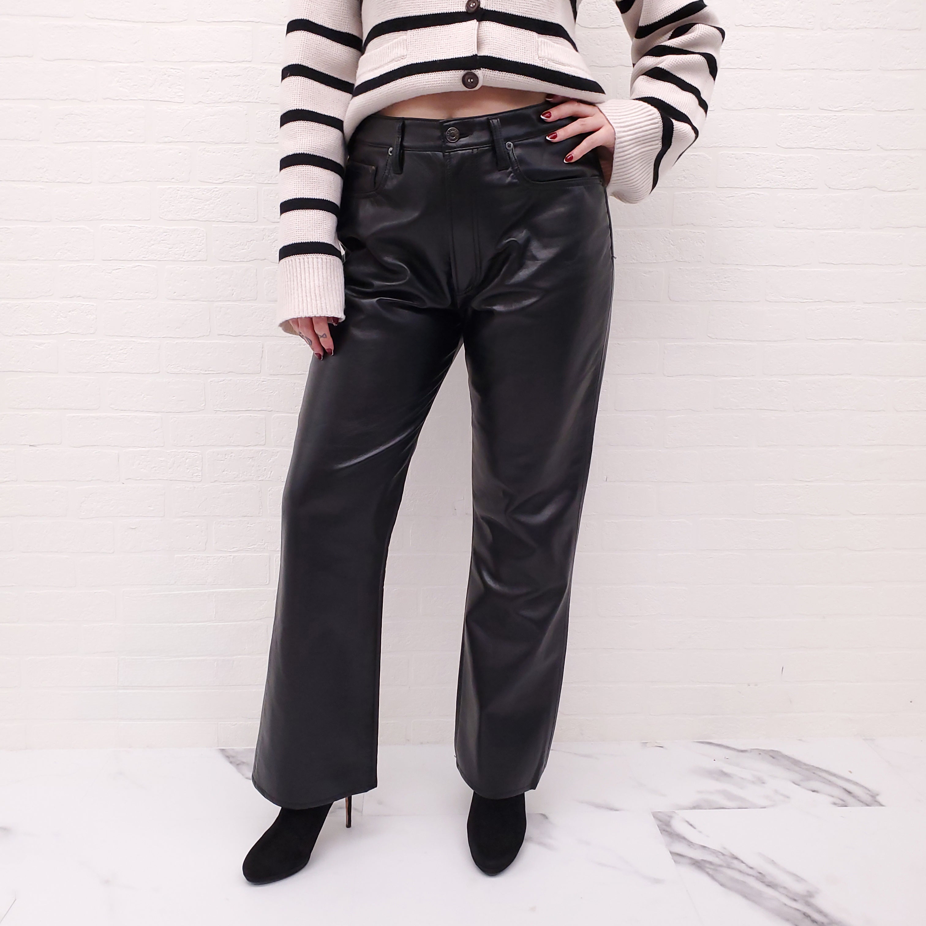 AGOLDE BLACK RECYCLED LEATHER PANTS - SIZE 31