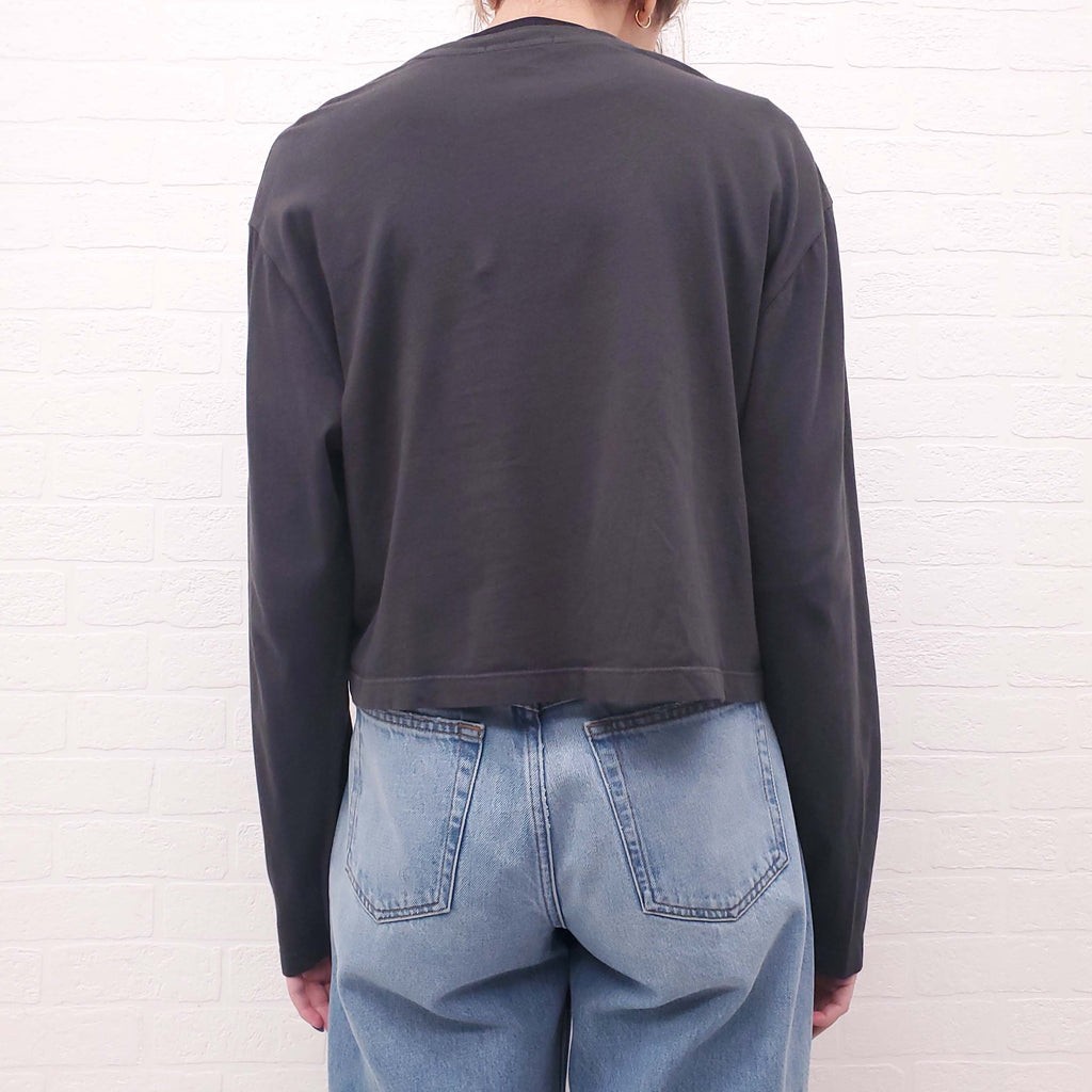 AGOLDE CHARCOAL GREY CROPPED LONG SLEEVE SHIRT - SIZE S