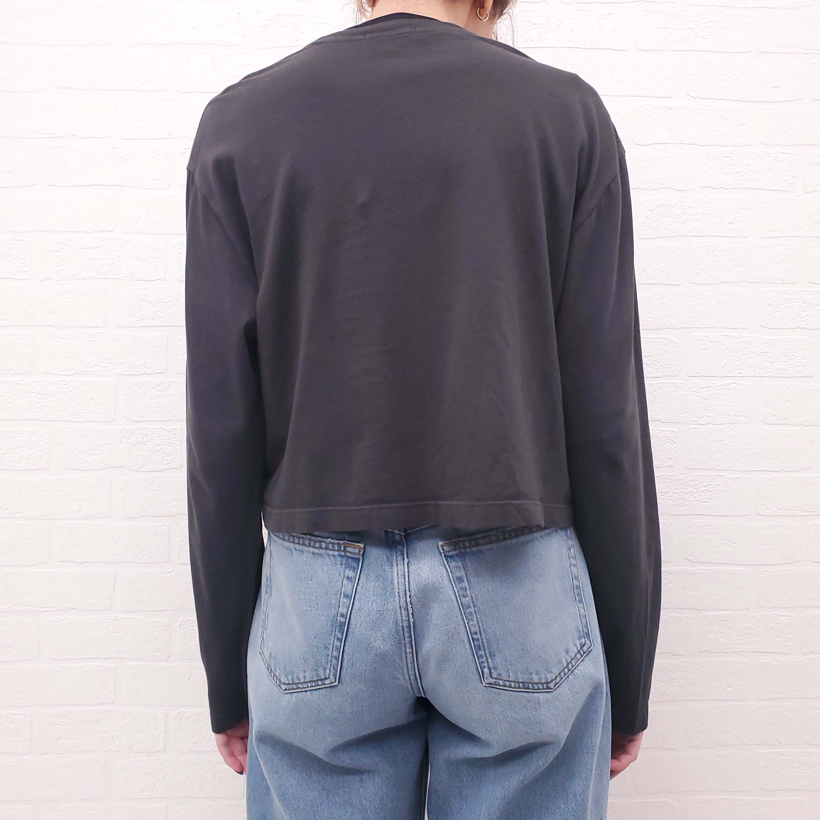 AGOLDE CHARCOAL GREY CROPPED LONG SLEEVE SHIRT - SIZE S