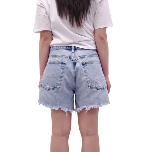 AGOLDE LIGHT WASH DISTRESSED 'PARKER LONG' DENIM SHORTS WITH FRAYED HEM - SIZE 30