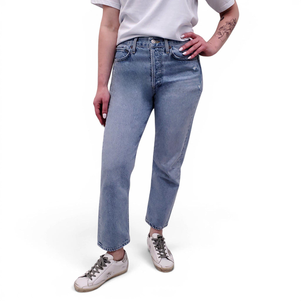 AGOLDE LIGHT WASH 'PARKER JEAN' WITH DISTRESSED DETAILS - SIZE 26