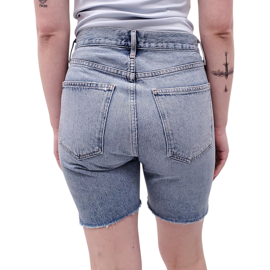 AGOLDE MEDIUM BLUE DENIM SHORTS WITH BUTTON-UP FLY - SIZE 25