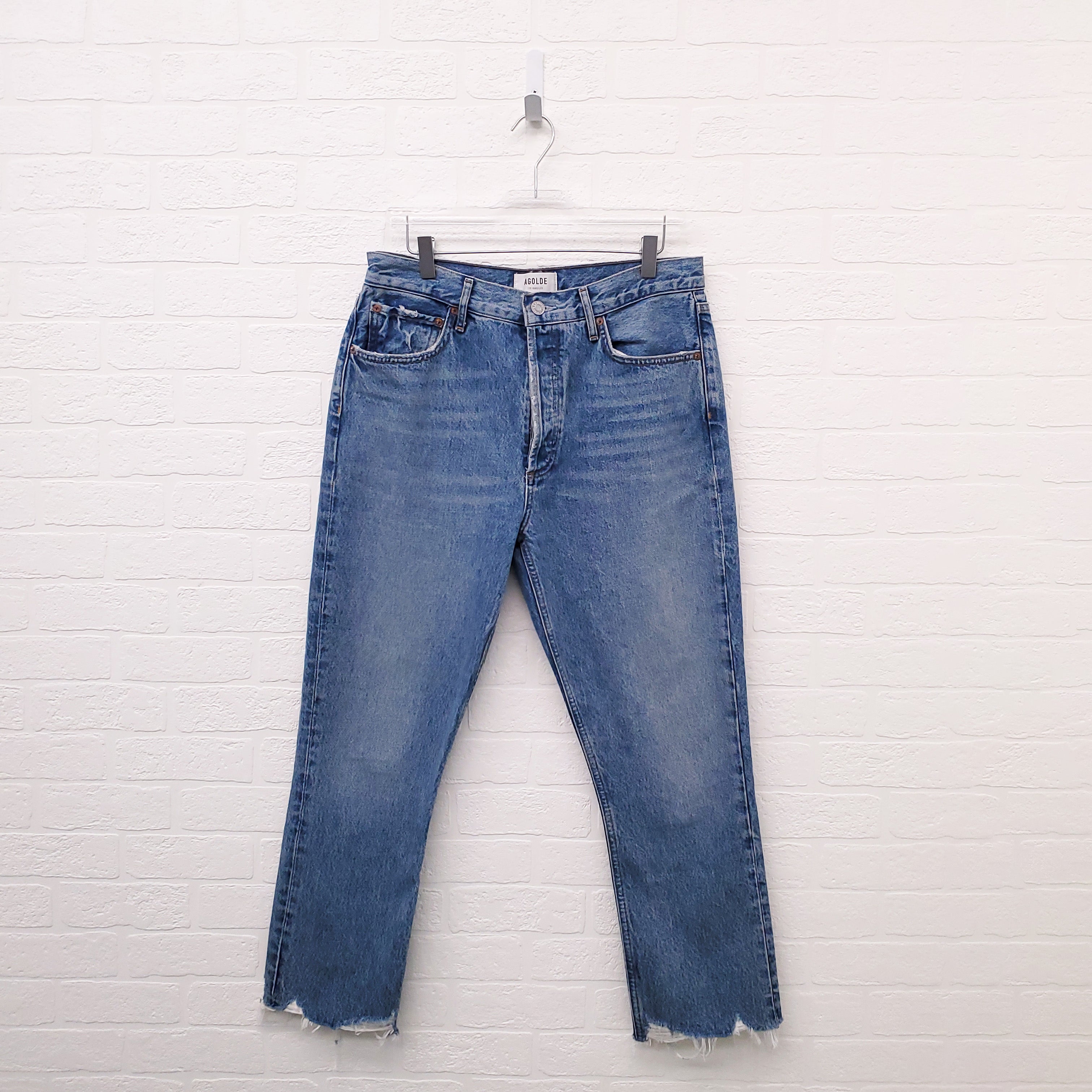 AGOLDE 'RILEY CROPPED' BLUE JEANS - SIZE 30