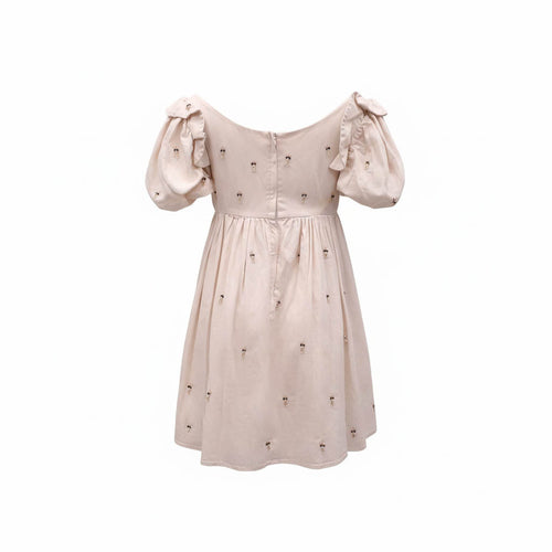 AGUA BY AGUA BENDITA CREAM 'OPALO MANGLARES' DRESS WITH EMBELLISHED DETAILS - SIZE L