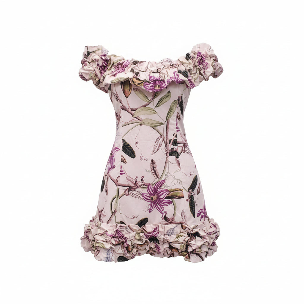 AGUA BY AGUA BENDITA 'JARDIN MUTISIA' FLORAL COTTON MINI DRESS - SIZE L