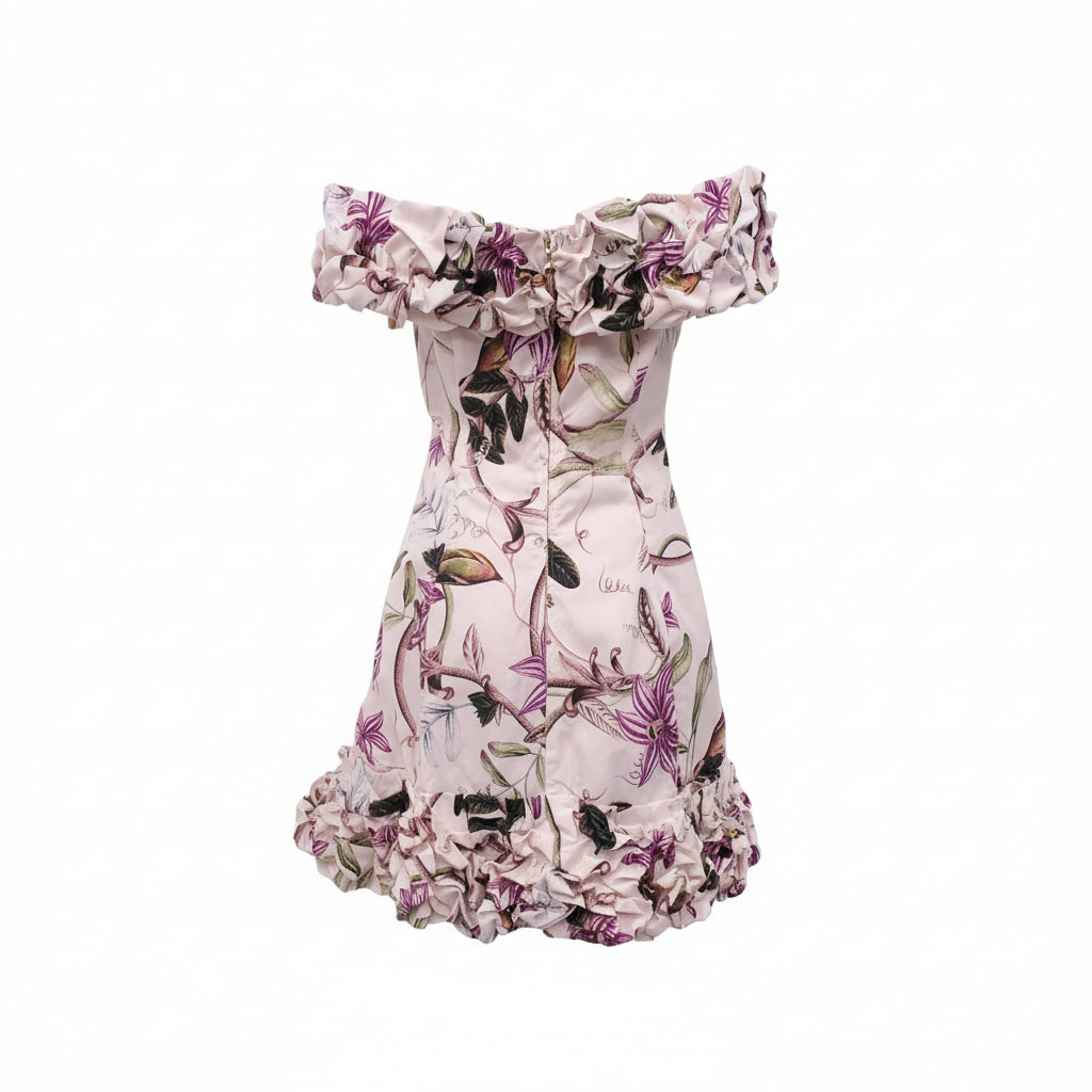 AGUA BY AGUA BENDITA 'JARDIN MUTISIA' FLORAL COTTON MINI DRESS - SIZE L