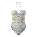 AGUA BY AGUA BLUE AND ORANGE FLORAL EMBROIDERED ONE-PIECE SWIMSUIT - SIZE M