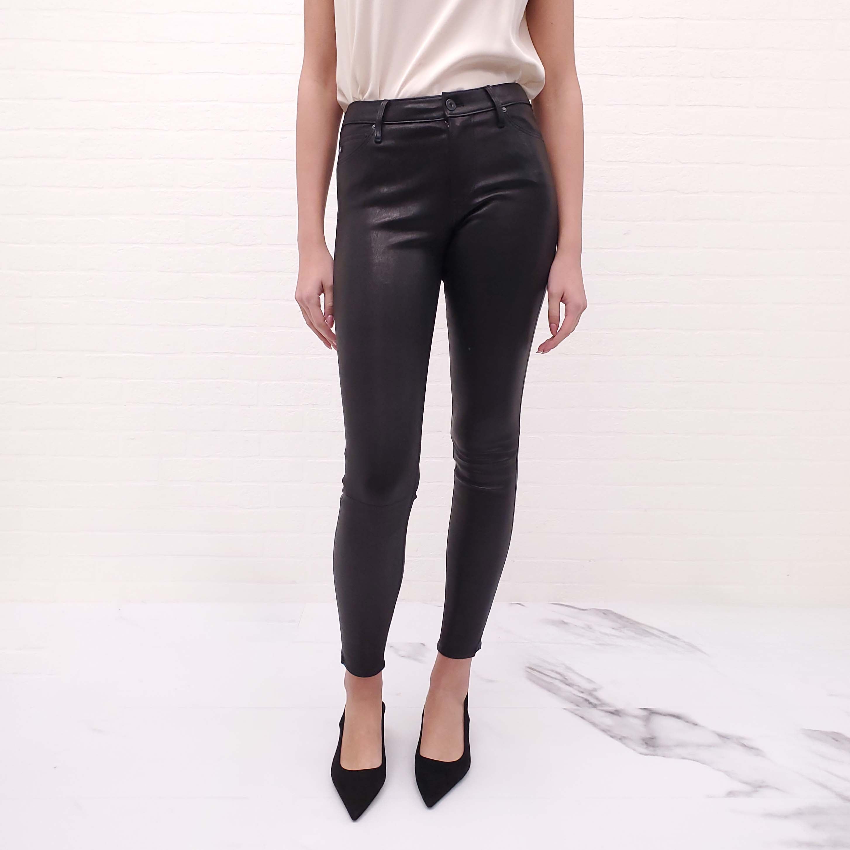 AG ‘THE FARRAH SKINNY’ LEATHER DENIM PANTS - SIZE 25