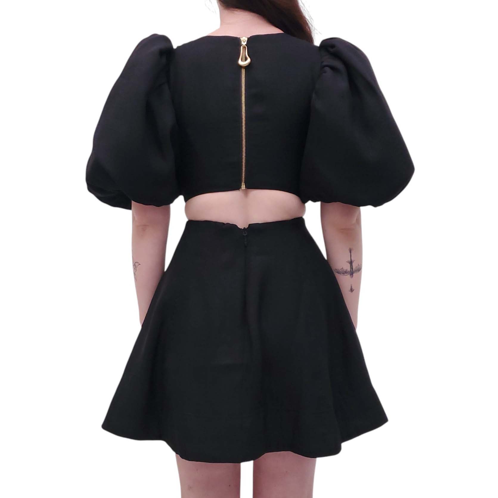 AJE BLACK 'BOUQUET' PUFF-SLEEVE MINI DRESS - SIZE US 2
