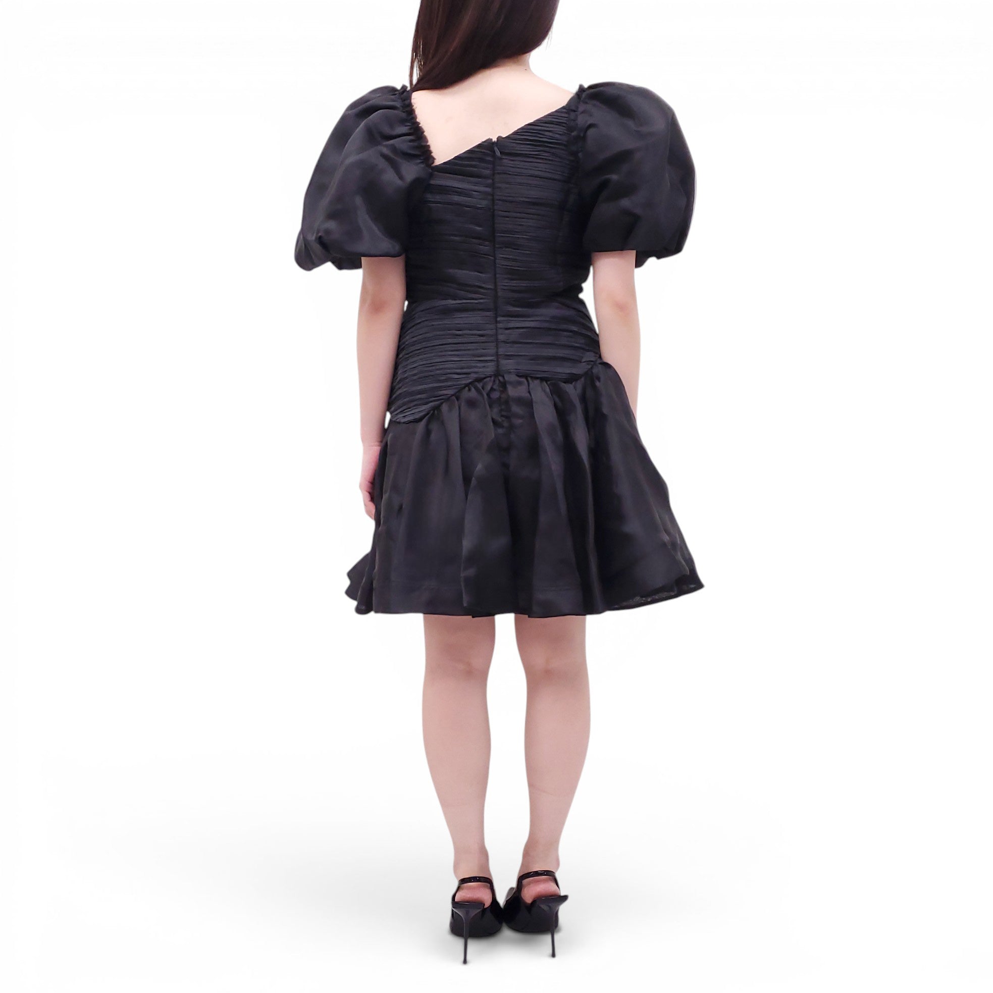 AJE BLACK 'JOAN' PUFF-SLEEVE MINI DRESS - SIZE US 8