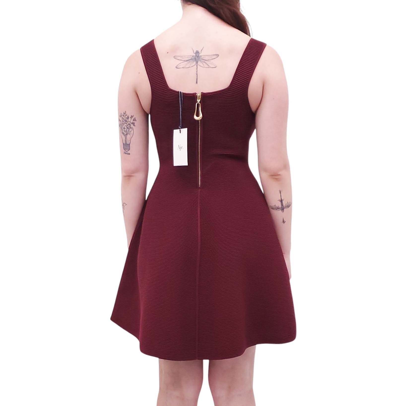 AJE BURGUNDY 'CAST' KNIT MINI DRESS - SIZE XS
