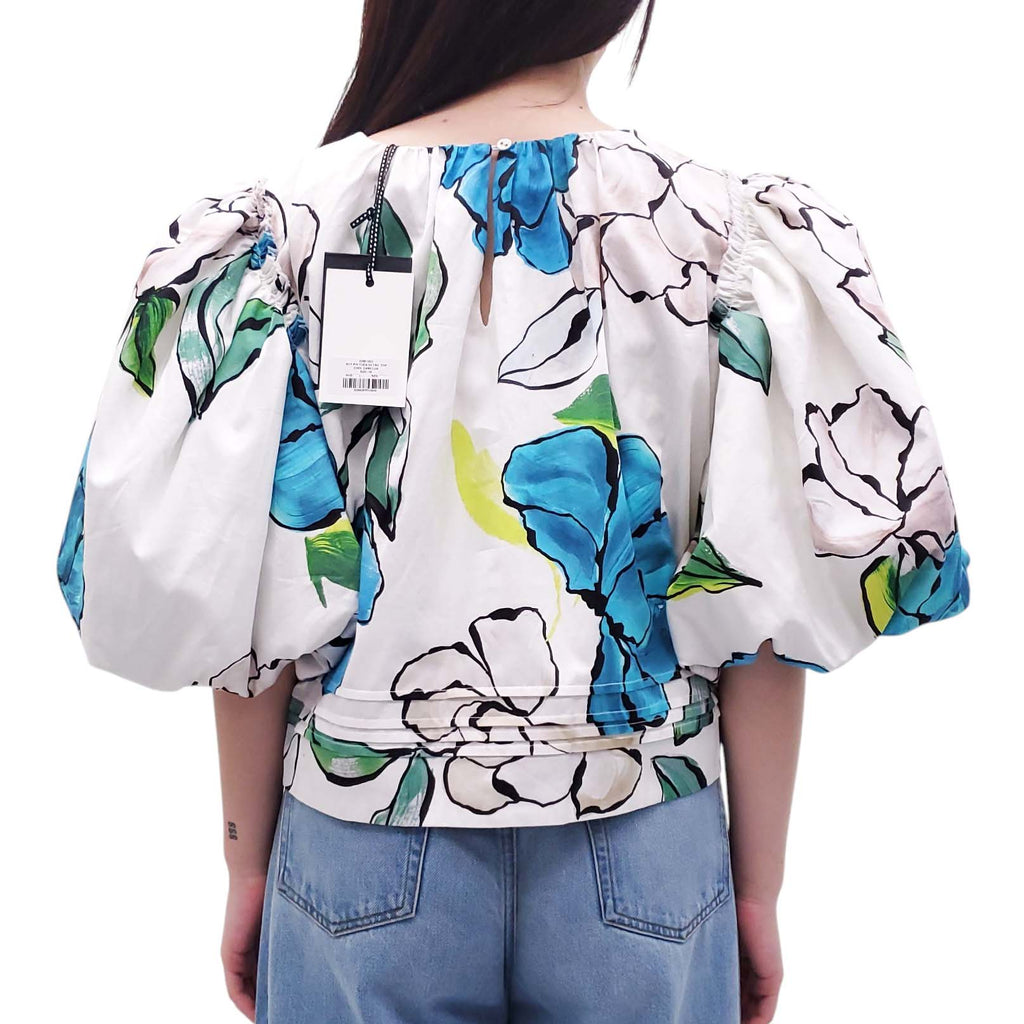 AJE FLORAL PATTERNED 'NEY PIN' PUFF-SLEEVE TOP - SIZE US 12