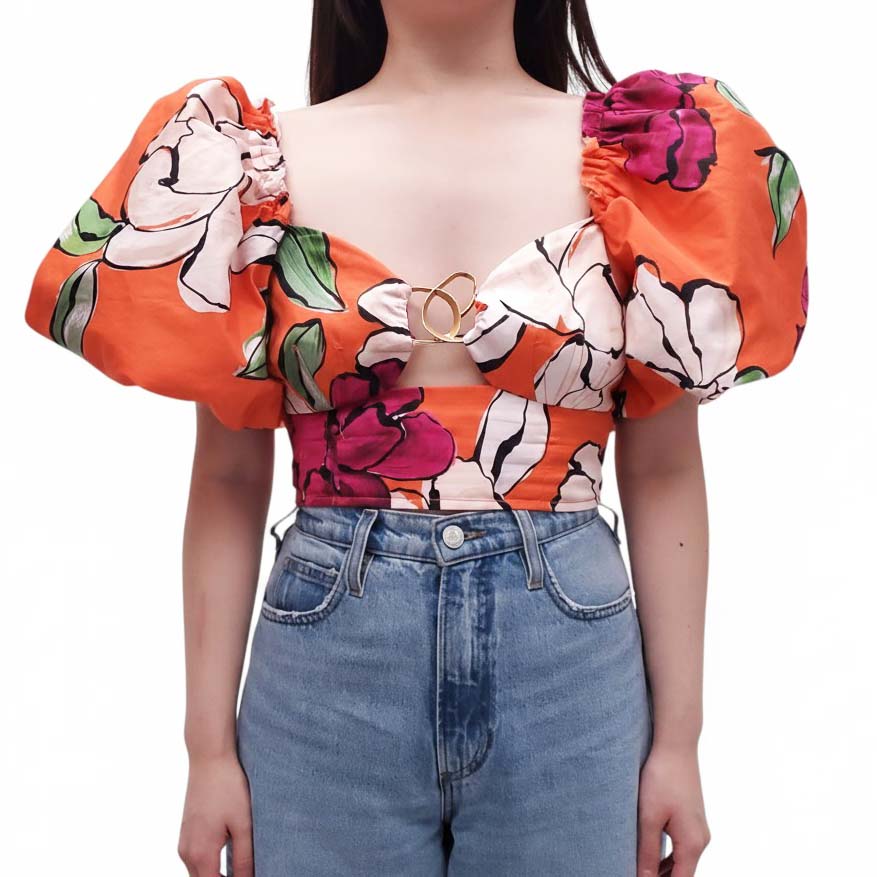 AJE ORANGE 'MARCEL' PUFF-SLEEVE BODICE TOP - SIZE US 10