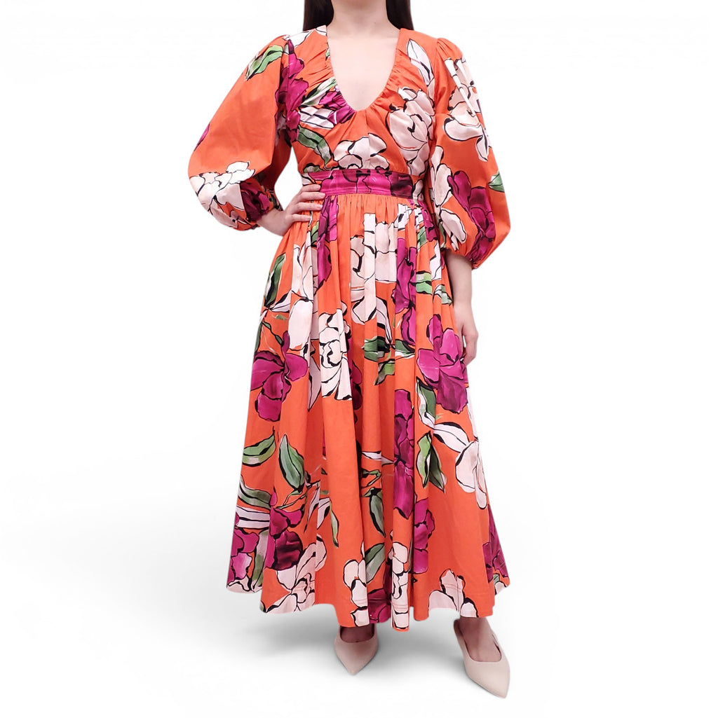 AJE ORANGE 'MARLENE' FLORAL MIDI DRESS - SIZE US 4