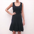 ALAÏA BLACK AND GREY RIBBED FITTED PEPLUM DRESS - SIZE 40